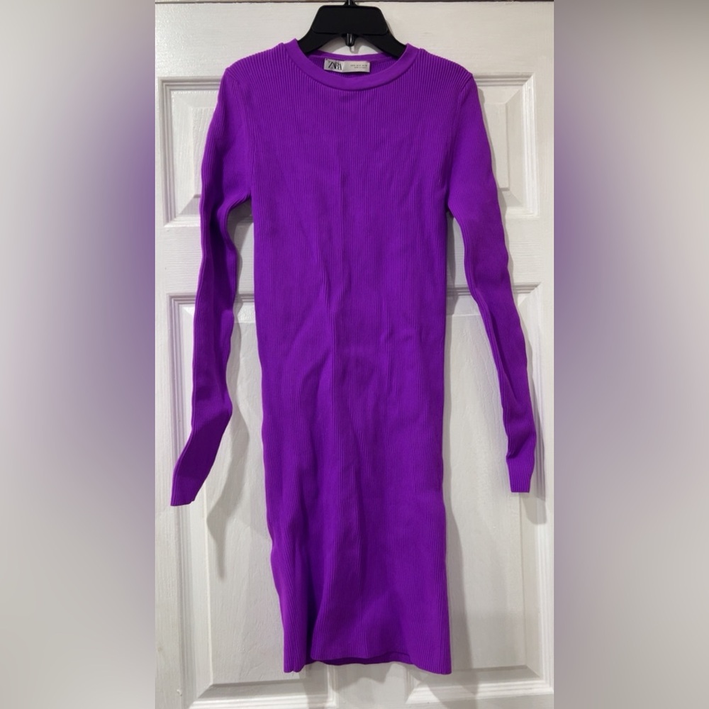 Zara Purple Ribbed Knit Dress S